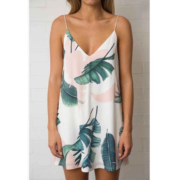 Spaghetti Strap Palm Leaf Dress - Picture 4 of 8